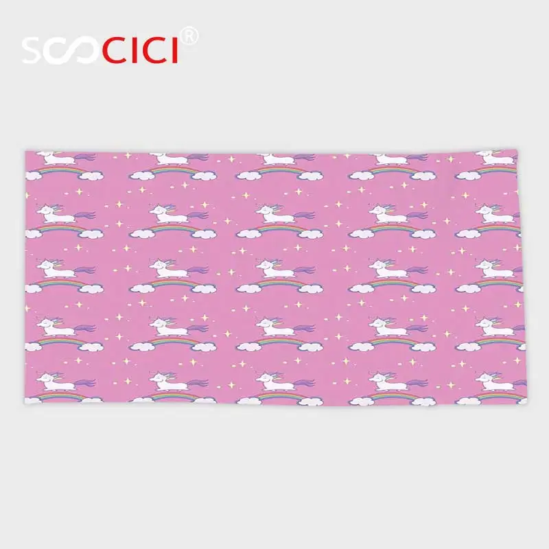

Custom Microfiber Ultra Soft Bath/hand Towel,Unicorn Home and Kids Decor Children Fun Cartoon Character Unicorn with Magic Quote