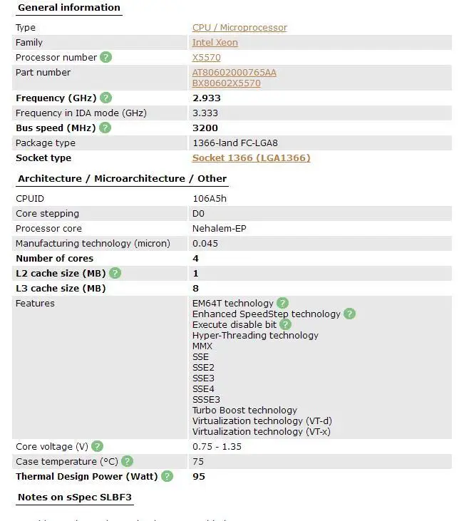 Intel Xeon X5570 LGA1366 95 Вт(8 Мб кэш, 2,93 ГГц, 6,40 GT/s Intel QPI) настольный процессор четырехъядерный процессор x5570