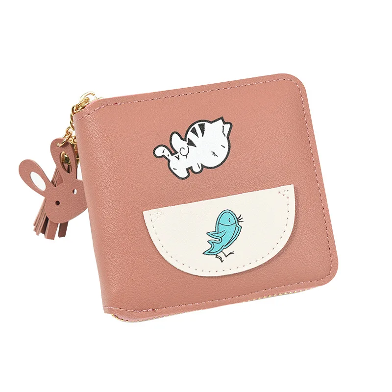 

Rabbit Tassels Cat Fish Print Kawaii Women Small Wallet Pu Leather Coin Purse Gilrs Cute Mini Money Change Bag ID Card Holders