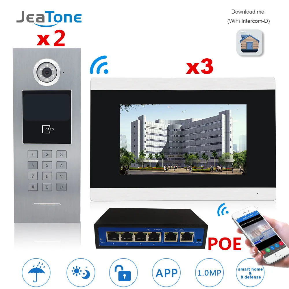 7'' Touch Screen WIFI Video Door Phone IP Video Intercom for Building Access Control System Support Password/IC Card 2 to 3