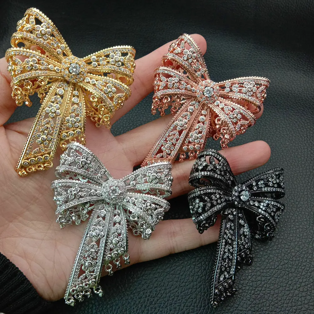 Кубический циркон Micro pave bowknot Разъем 50x55 мм позолоченный DIY ювелирных изделий