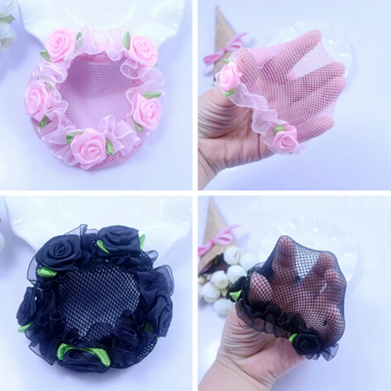 Flower Bun Hair Nets For Girls' DancersrCute Kids' Bun Net Hair Bun