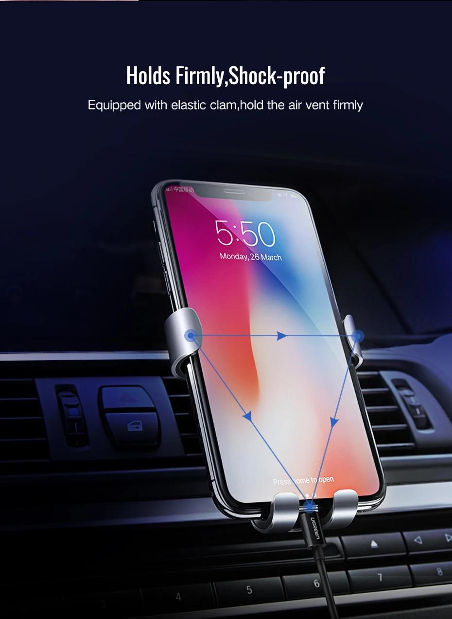 Автомобильный держатель для телефона Ugreen для iPhone XS MAX XR X 7 Gravity Air Vent, держатель для мобильного телефона Xiaomi, подставка в автомобиле