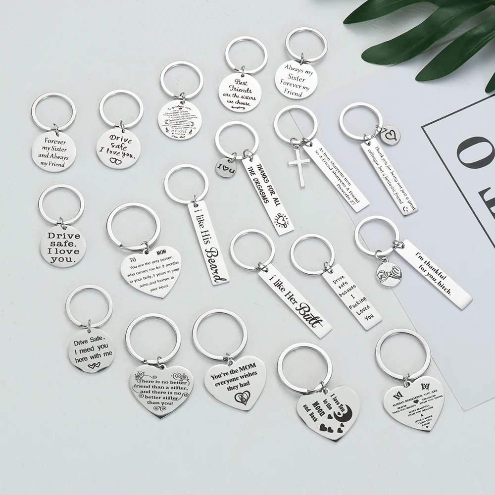 

Fashion Keyring Engraved Drive Safe Keychain Metal Key Rings Women Men Friend DIY Key Chain Pendant Jewelry Family Gifts
