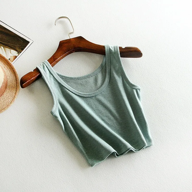 

2019 Summer Slim Render Short Top Women Sleeveless U Croptops Tank Tops Solid Black/White Crop Tops Vest Tube Top 8 Color