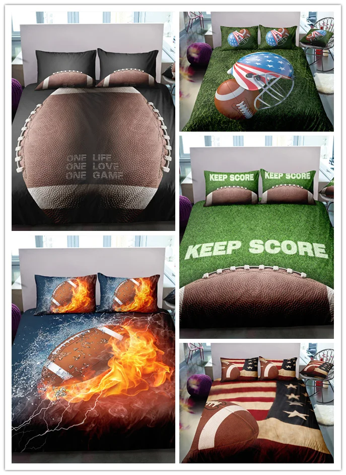 

American Football Bedding Set Fire and Water Bed Linen 3D Sports Comforter Cover Red Blue Bed Cover
