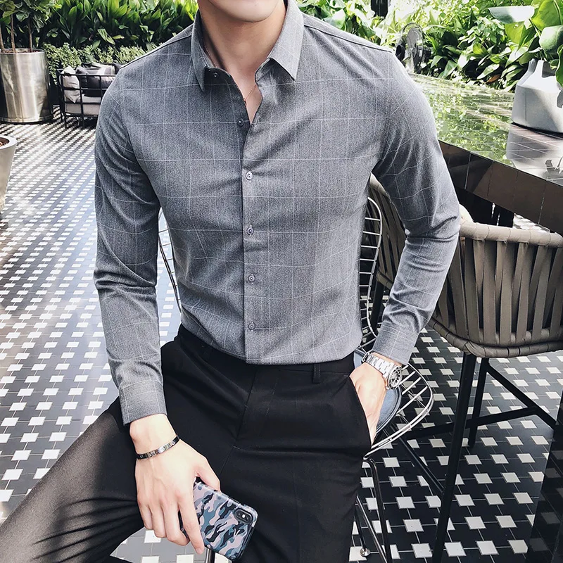 New Arrived 2018 Autumn Plaid Shirt Man Business Casual Shirts Men Slim Fit Long sleeve Work Shirts dress shirt