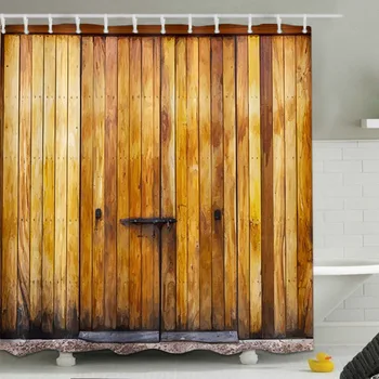 

Retro Rustic Wooden Farmhouse Shower Curtain Barn Door Bathroom Screens Extra Long Waterproof Polyester Fabric for Bathtub Decor