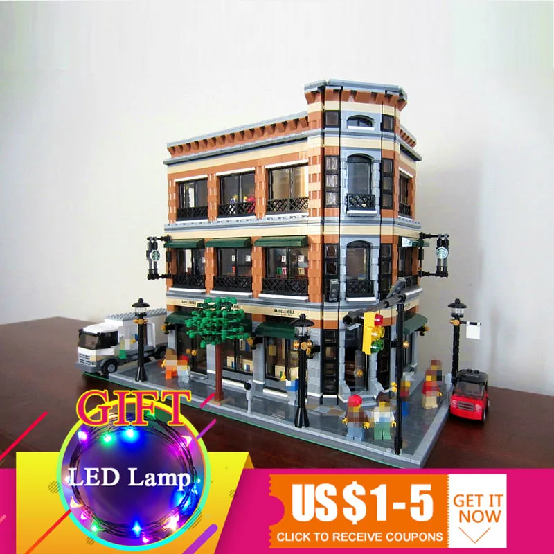 

15017 4616Pcs Starbucks Bookstore Cafe set City Street Series Model Building Block Kit Bricks Compatible With 10232