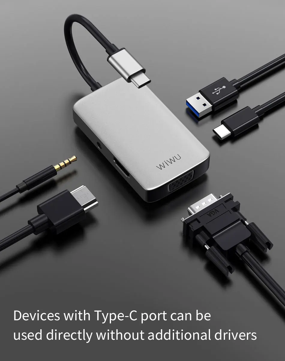 WIWU 5 в 1 usb-хаб с несколькими портами VGA HDMI адаптер для MacBook Pro type C концентратор 3,5 мм аудио usb-разветвитель для samsung huawei usb-хаб