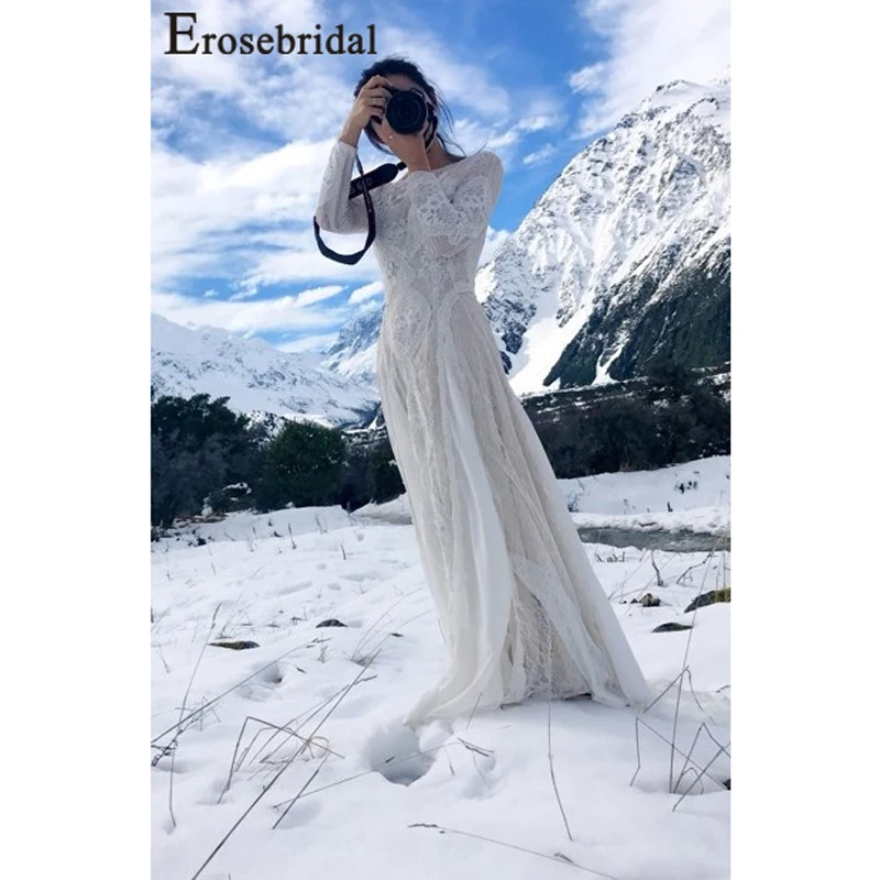 Женское свадебное платье с длинным рукавом Erosebridal кружевное в стиле бохо