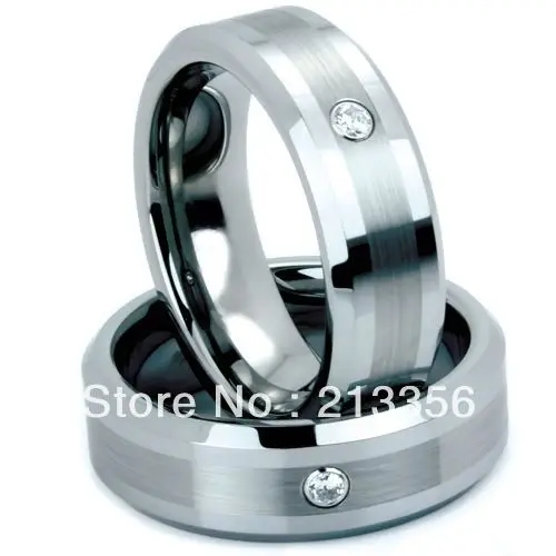 

FREE SHIPPING!USA WHOLESALES CHEAP PRICE BRAZIL RUSSIA CANADA UK HOT SELLING 8MM BEVELED SATIN WITH CZ TUNGSTEN WEDDING RING