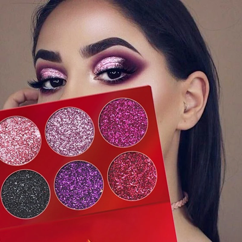 

6 Color Makeup Eyes Glitter Eye Shadow Palette Long-lasting Shiny Pigment Pressed Black Purple Red Blue Eyeshadow Pallete