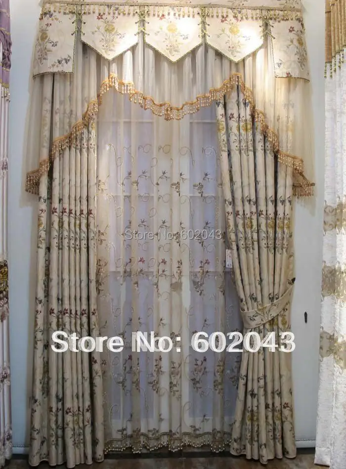 good quality jacquard cotton/linen curtains matched embroidery tulle
