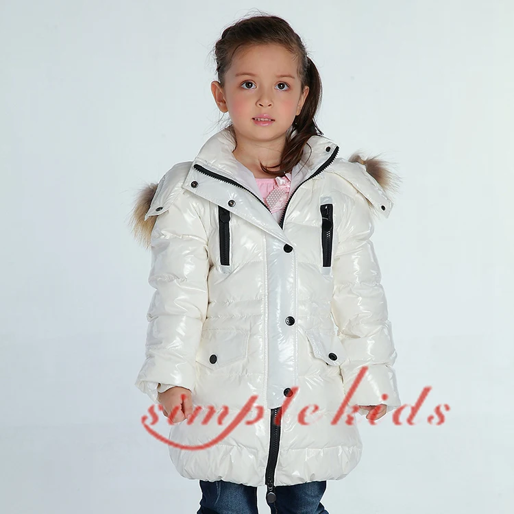 

Winter Girl's Down Jacket Baby Down snow wear Boy Down Coat Thick Large Natural Fur Collar Medium-long Down Jacket BLACK WHITE