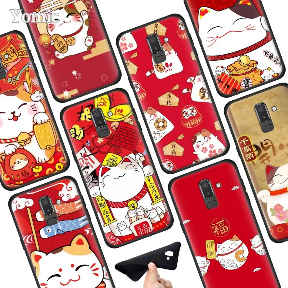 

Maneki Neko Money cat Silicone Phone Case for Samsung Galaxy J8 J6 J4 Plus 2018 A50 A70 A80 S10 Plus S10e Case Cover