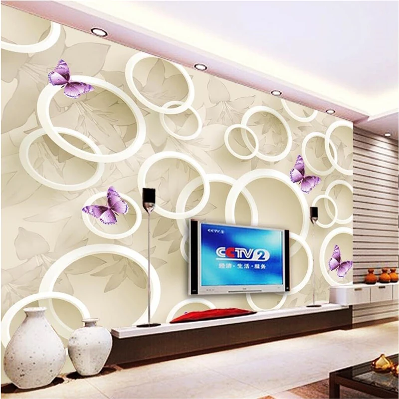 

beibehang custom wallpaper Lily Butterfly 3D stereo circle TV backdrop,wallpaper for walls 3 d,papel de parede para quarto