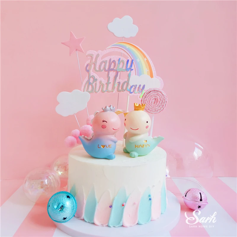 

Bling Pink Blue Crown dinosaur Decoration Happy Birthday Laser Balls Rainbow Letter for Children's Day Party Supplies Sweet Gift