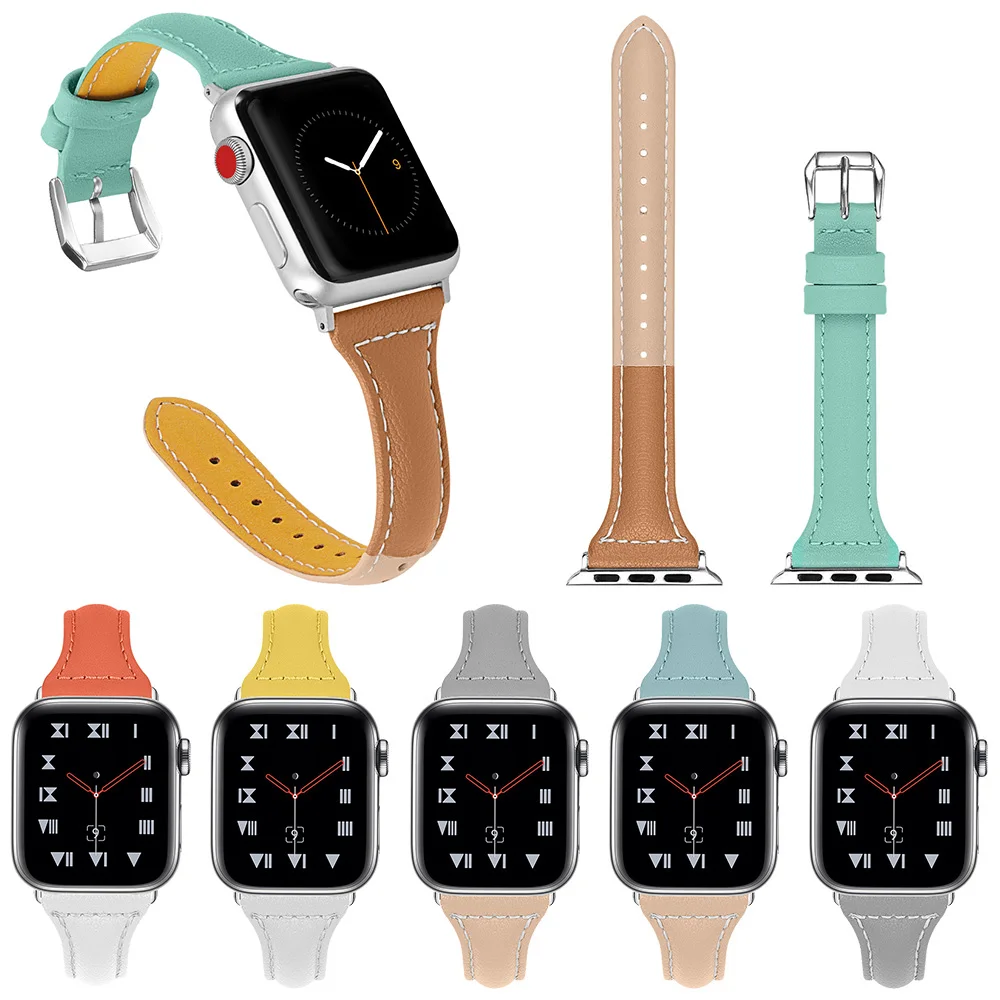 Тонкий кожаный ремешок для Apple Watch SE Band Series 6 5 4 3 2 сменный Браслет iWatch 40 мм 44 38 42