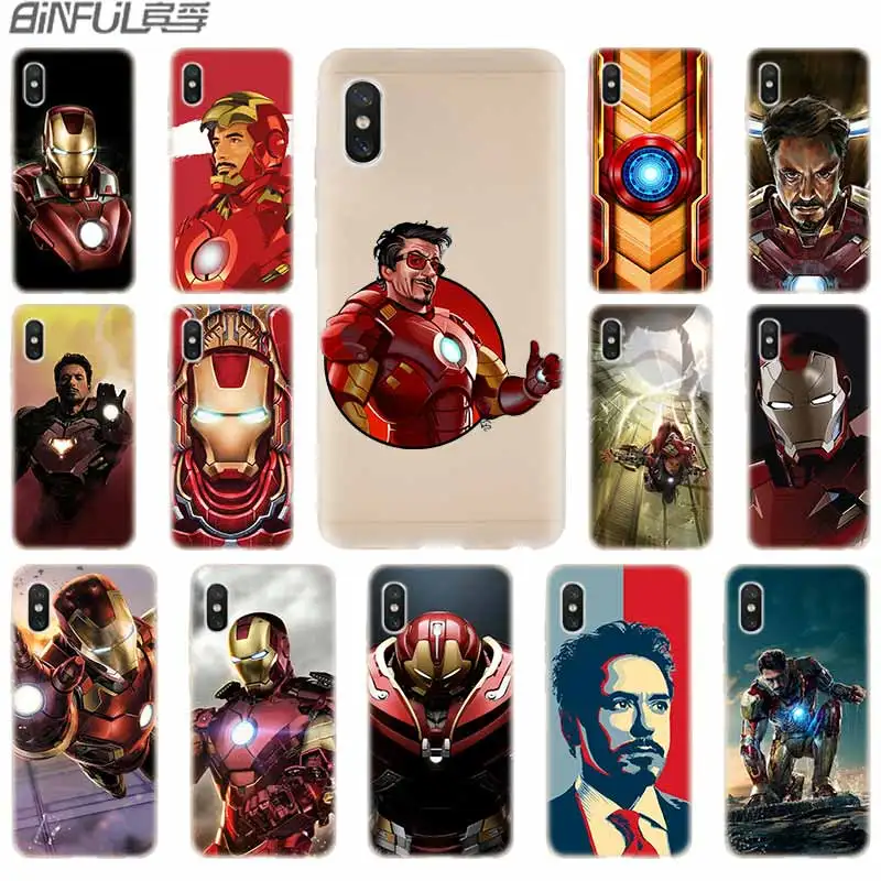 

cover soft Silicone TPU Case For Xiaomi Mi A3 9 8 A1 A2 Lite 6X F1 Mix 2s Max3 Redmi 7a Go Note 7 5 Tony Stark Marvel Iron Man