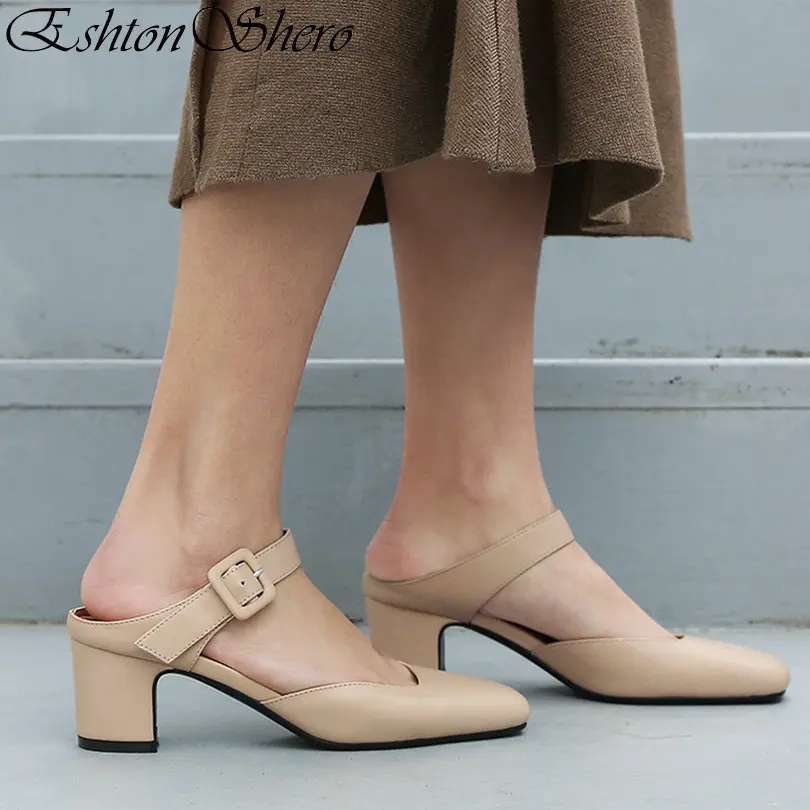 

EshtonShero Women's Pumps Shoes Woman Platform Square Med Heels Pointed Toe Black Slingback Ladies Wedding Shoes Size 3-8