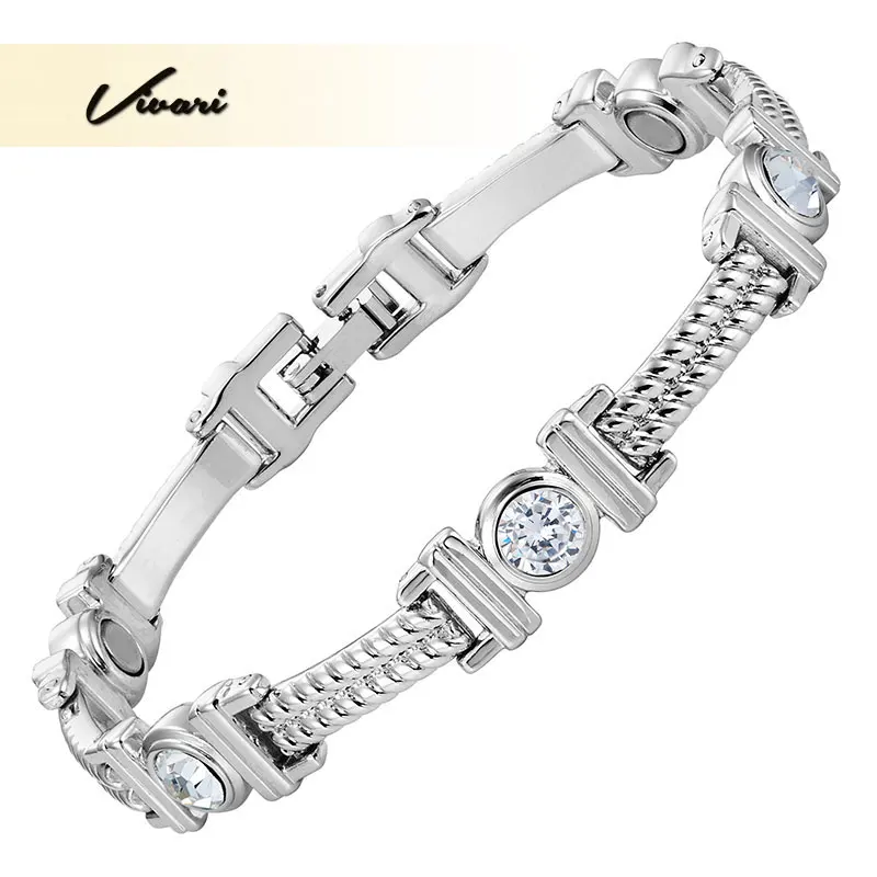 Vivari Ladies Silver Color Magnetic Beauty Bracelet For Women Clear Crystal 5pcs Magnets Chain Charm Bracelet Jewelry Wristband