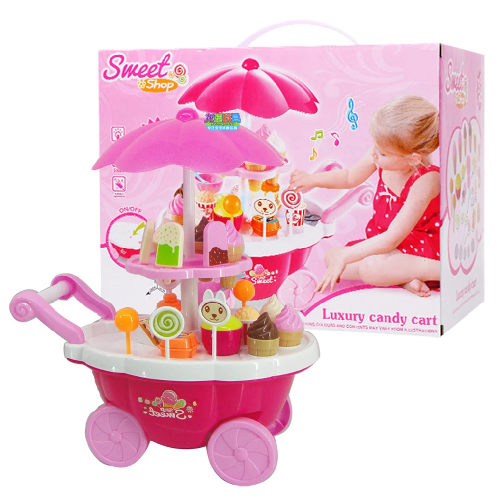 Simulation Pretend Play Toys Small Carts Girl Candy Cart Ice Cream Shop