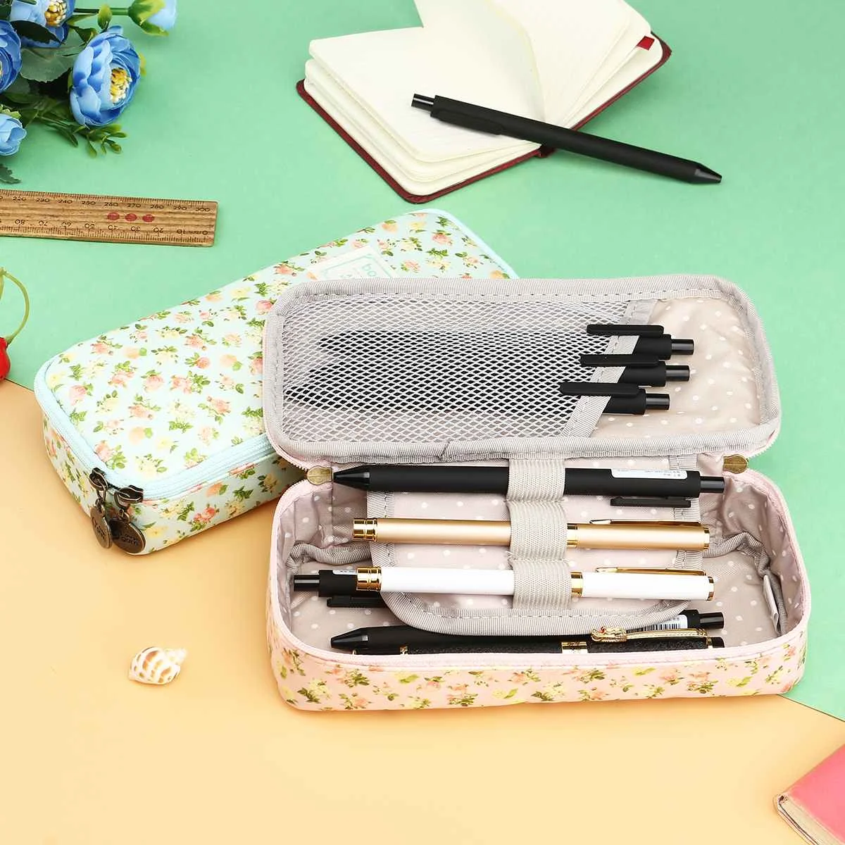 

Cute Pencil Bag Kawaii Floral Flower Canvas Zipper Pencil Cases Lovely Fabric Flower Tree Pen Bags School Supplies Kids Gifts