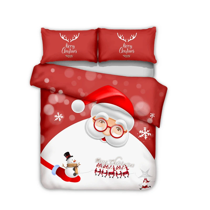 

3D bedding Santa Claus Gift three-piece set of children's home textile deer head grinding maute large customizable no bed linen