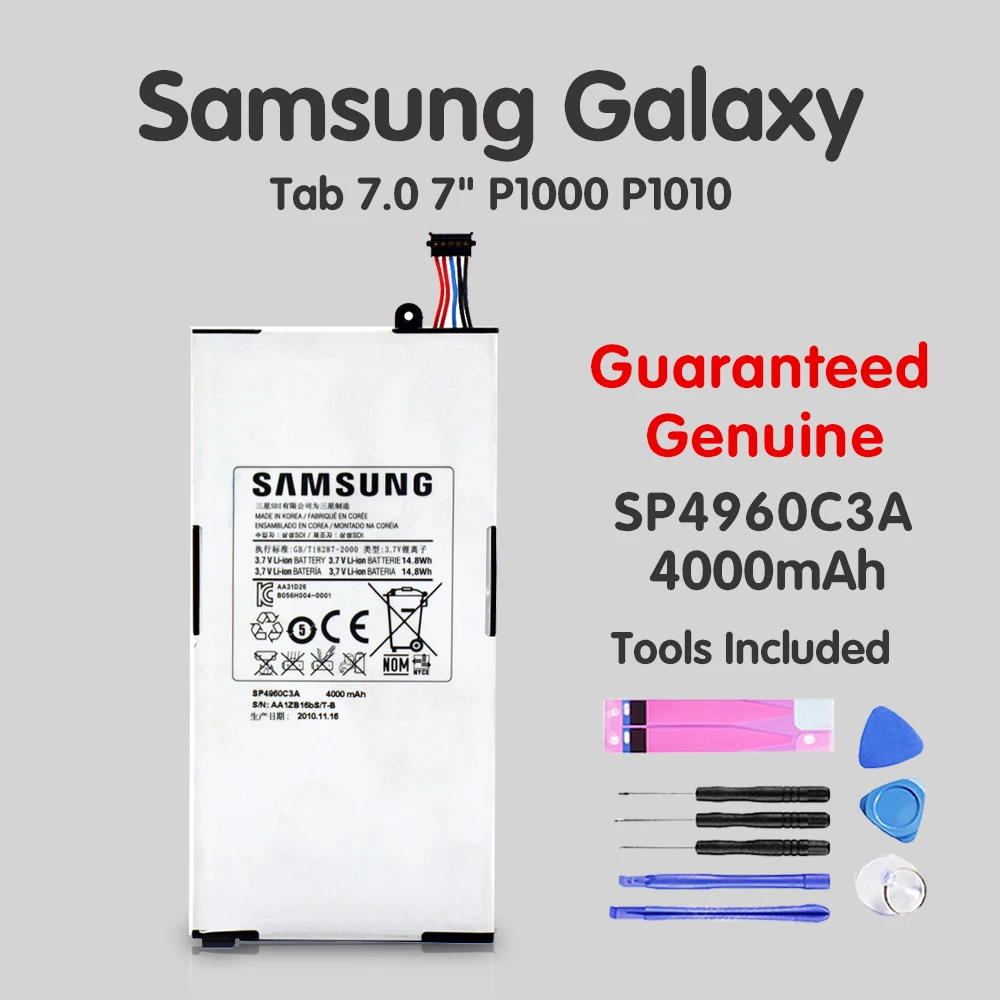 

Original Samsung Tablet Battery For Samsung Galaxy Tab P1000 SP4960C3A GT P1010 Li-ion Replacement Tablets Batteria Akku 4000mAh