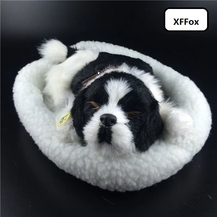 

new real life sleeping dog on a mat model simulation black&white breathing dog doll gift about 25cm xf1558