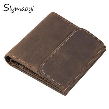 

Slymaoyi Genuine Leather Men Wallet Small Men Walet Vintage Hasp Male Portomonee Short Coin Purse Brand Perse Carteira For Rfid
