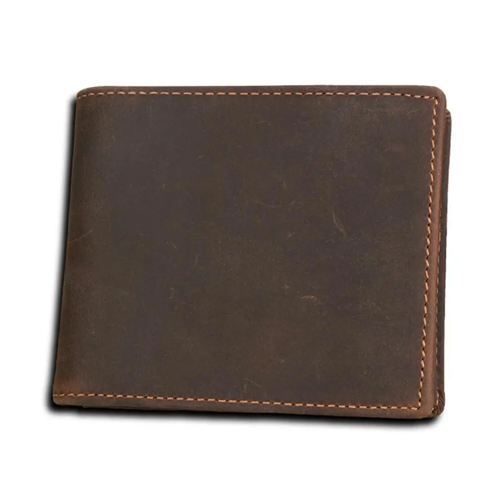 Men RFID Blocking Wallet Small Vintage Crazy Horse Leather Short Purse Bifold