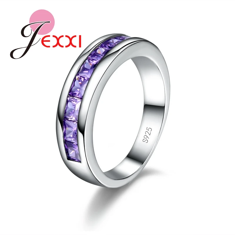 

JEXXI Trendy Girls 925 Sterling Silver Rings For Women Wedding Purple Crystal Women Finger Ring Engagement CZ Crystal