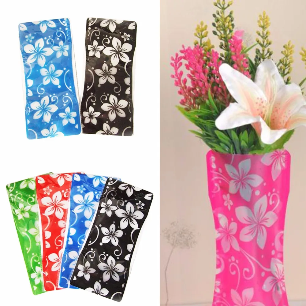 2Pcs Hot Plastic Unbreakable Foldable Reusable Vase Flower Home Decor Wholesale Random Color Pattern On  Sale