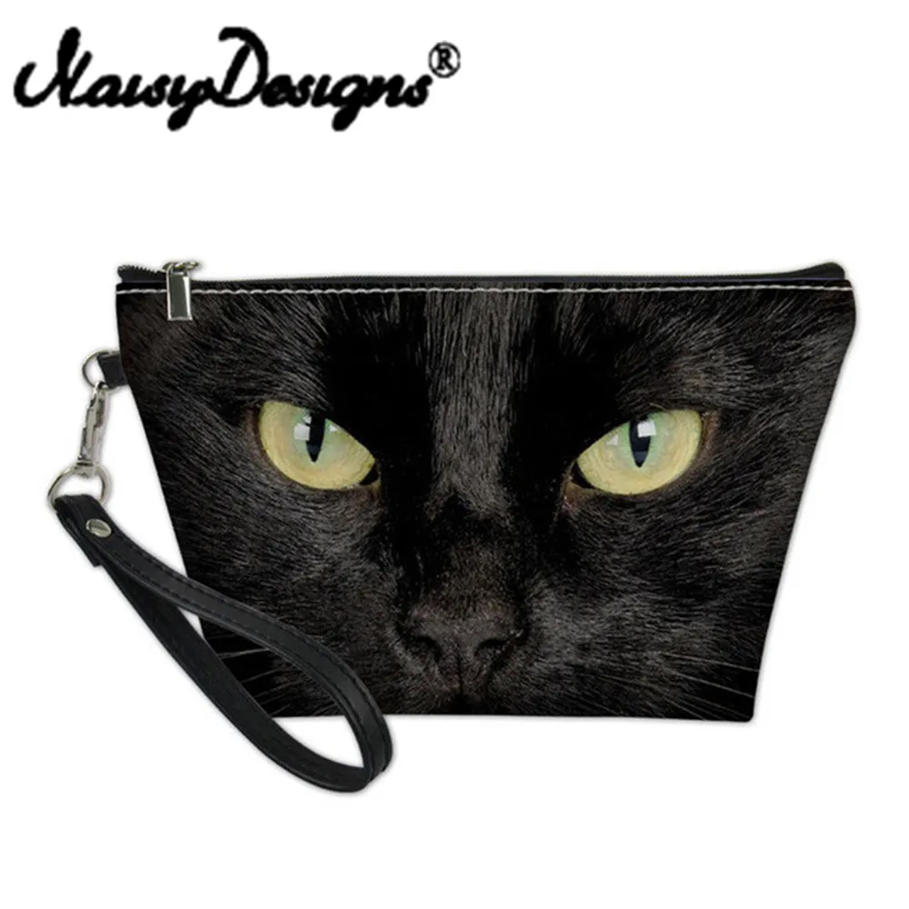 

Noisydesigns Cosmetic Cases Functional Bag for Girls Makeup Case Black Cat Pu Leather Vanity Bag Organizer Toiletry Beauty Bag