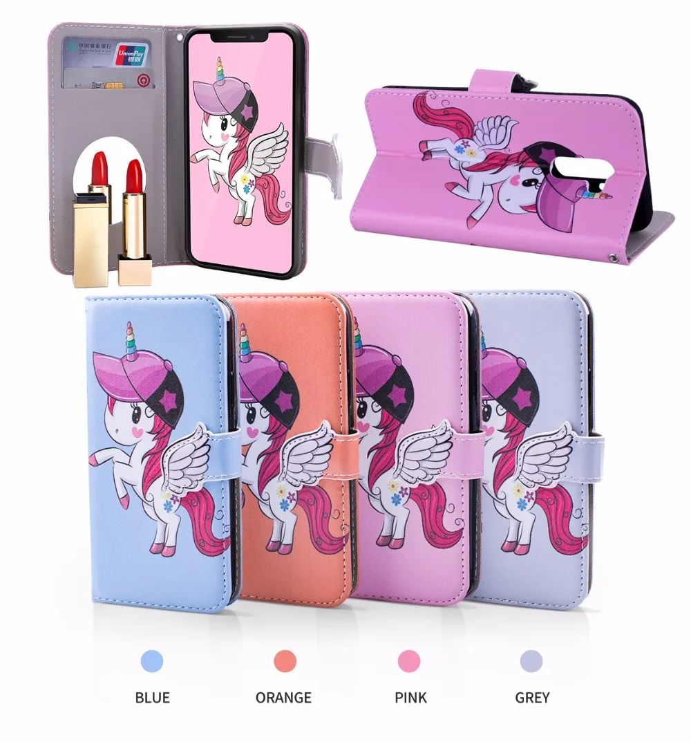 Angels clasp unicorns Wallet phone Case For Xiaomi pocophone F1 PU Leather Cover with mirror Card slot | Мобильные телефоны и
