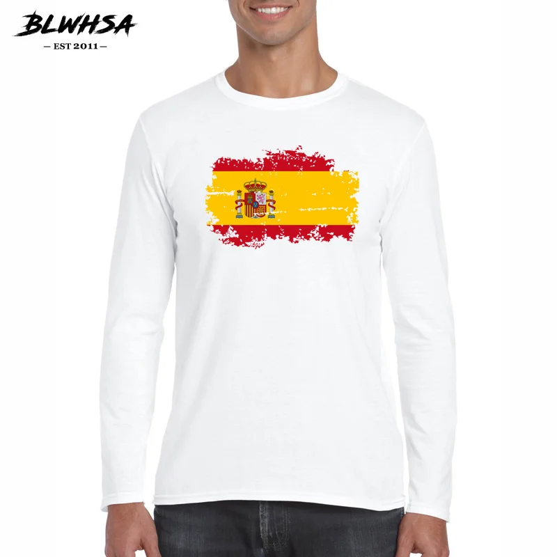 Blwhsa Brand Clothing Men T-shirts Long Sleeved Spain Flag Nostalgic ...