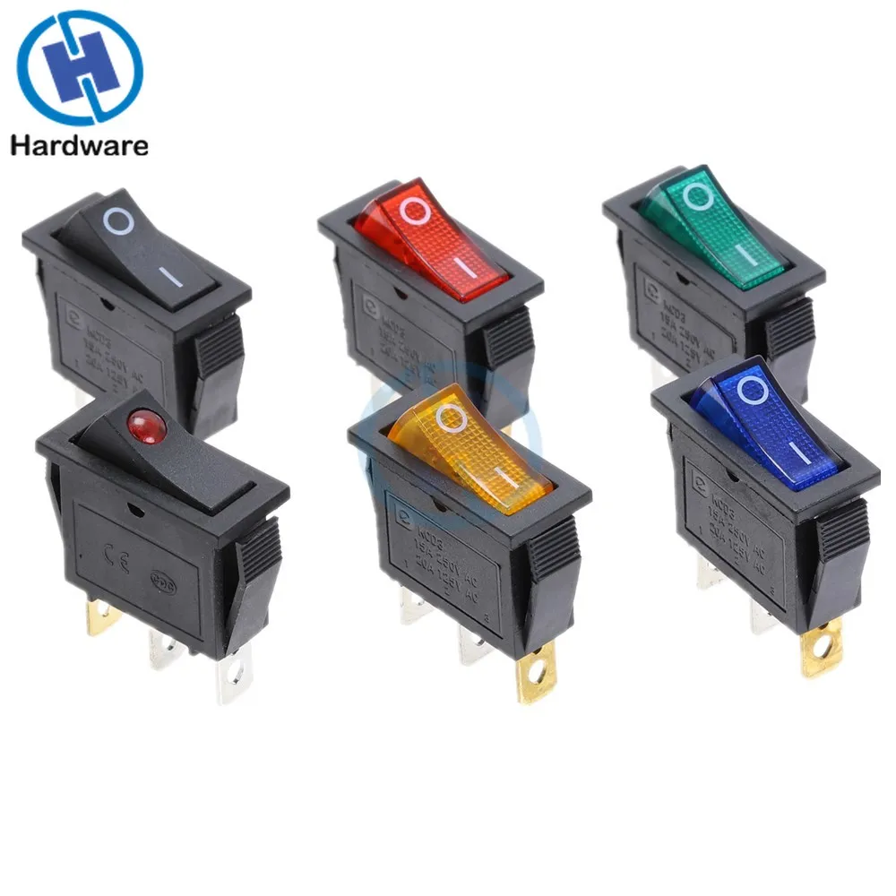 

KCD3 220V ON/OFF SPST Rocker Switch Single Pole Single Throw 2 Position 20A 125VAC With LED Light