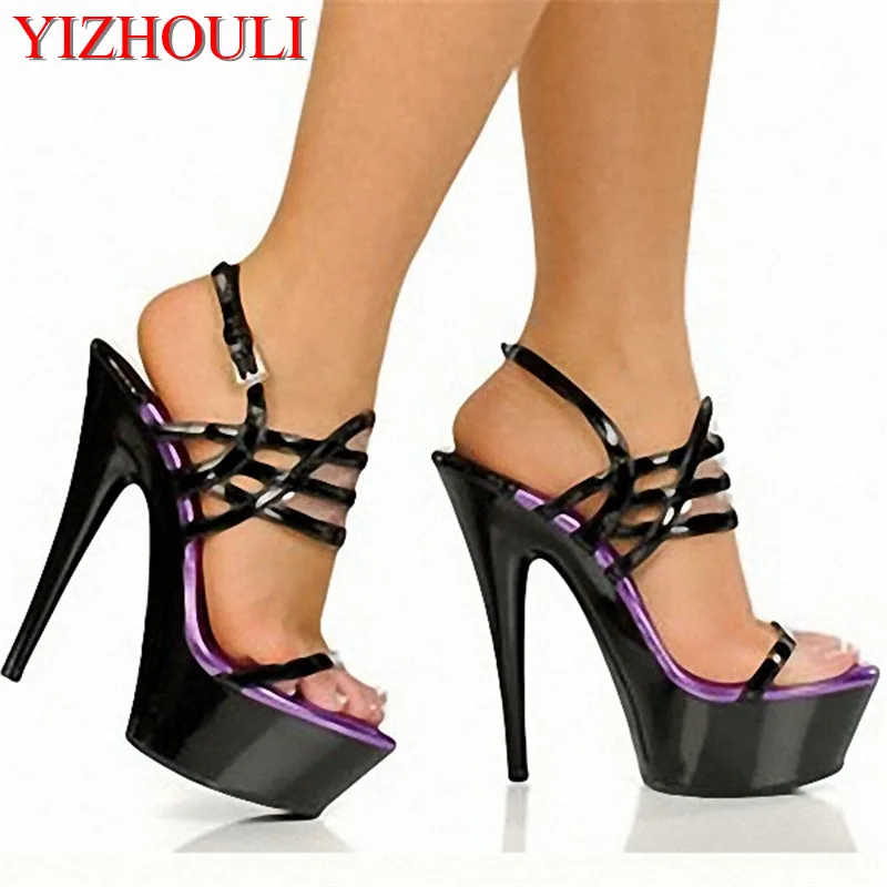 15 cm Super High women's shoes patent leather shoes sexy big yards high heels model sandals autumn dance shoes