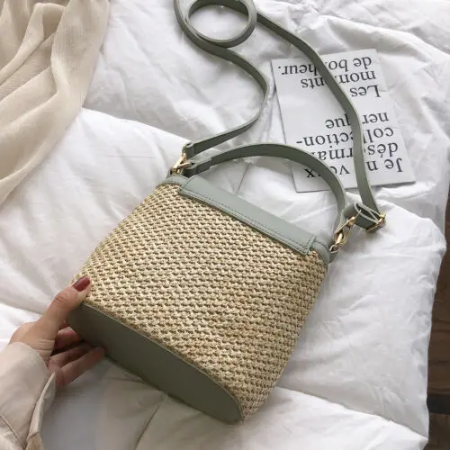 Women Straw Bag Woven Shoulder Tote Crossbody HandBag Messenger Summer Beach Bag Ladies Bucket For Women 2019 Shoulder Bag