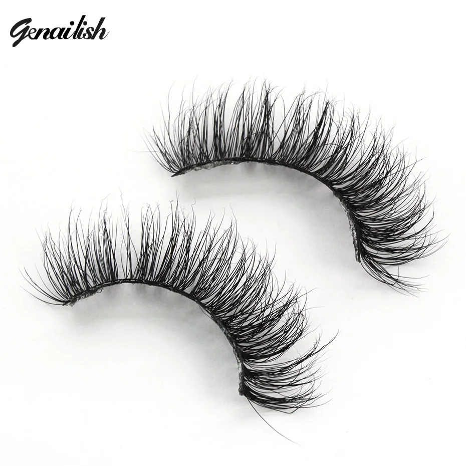 

Genailish 3D Mink Eyelash Real Mink Handmade Crossing Lashes Individual Strip Thick Lash Fake Eyelashes With Silver Box A15