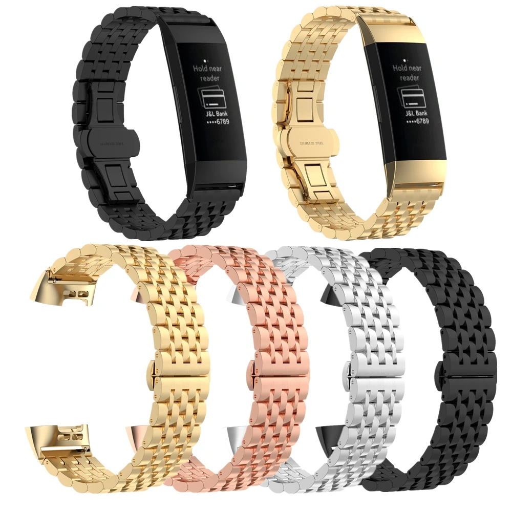 Wrist Band Strap for Fitbit Charge 3 Fitness Activity Tracker Sports Smartwatch Luxury Stainless Steel link Bracelet Watch Band