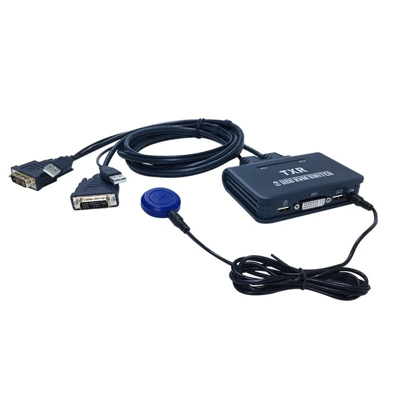 2 Port Usb 2.0 2 In 1 Out Dvi Kvm Switcher Switch Box With Audio Video Cable For Monitor Keyboard Mouse Computer