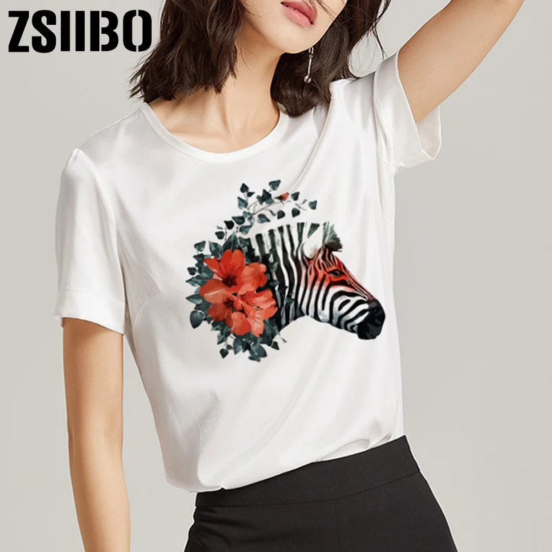 

blouses women zebra print chiffon Shirt loose silk short sleeved blouse slim O Neck Top 2019 Autumn Fashion Women Clothing