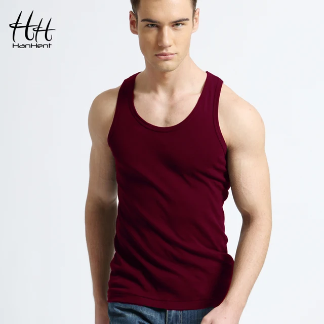 HanHent Men’s Fashion Cotton Tank Tops Solid Color Bodybuilding Vest Bottoming Top Men Summer Casual Fitness Sleeveless Vest