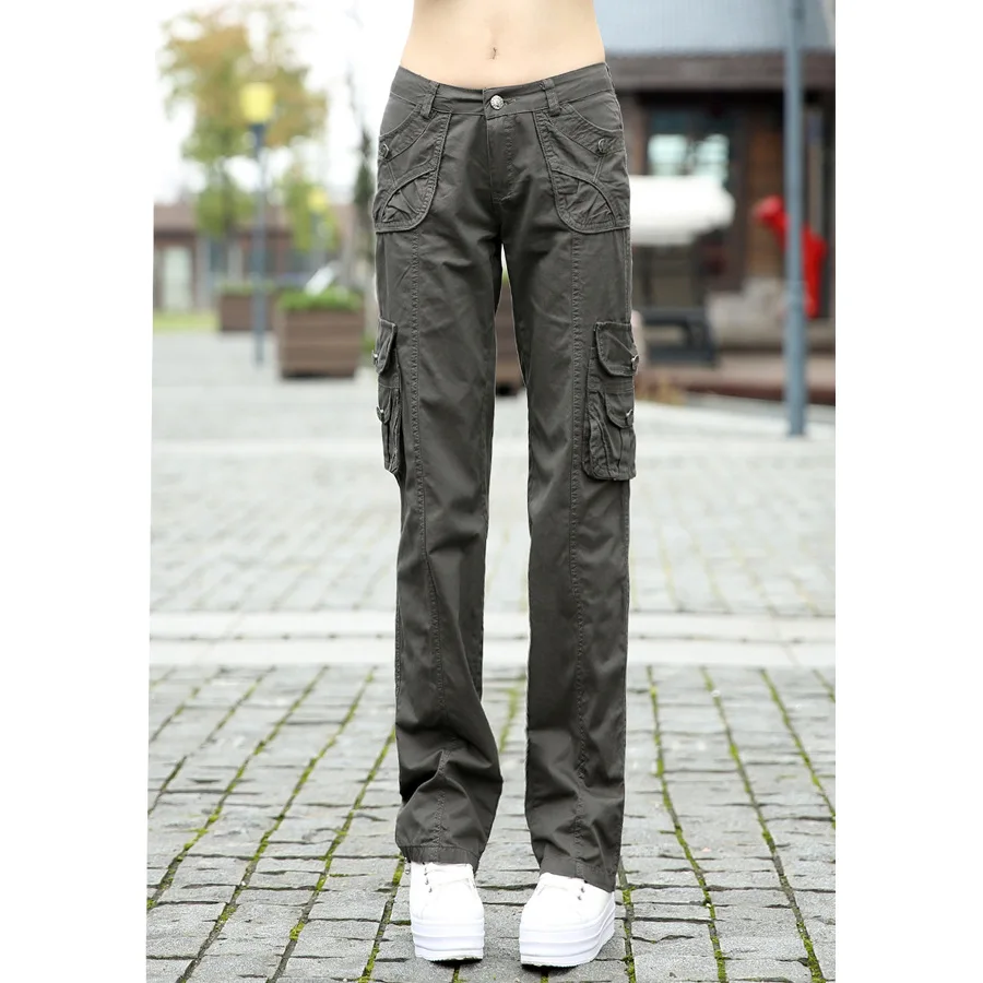 Женские хлопковые брюки карго Pantalon спортивные штаны в стиле милитари прямые с