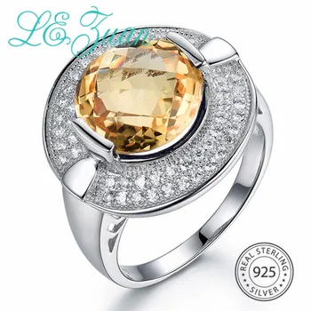 

L&zuan 925 Sterling Silver Round Rings for Women 6.66ct Natural Citrine Prong Setting Yellow Stone Rings Wedding Fine Jewelry