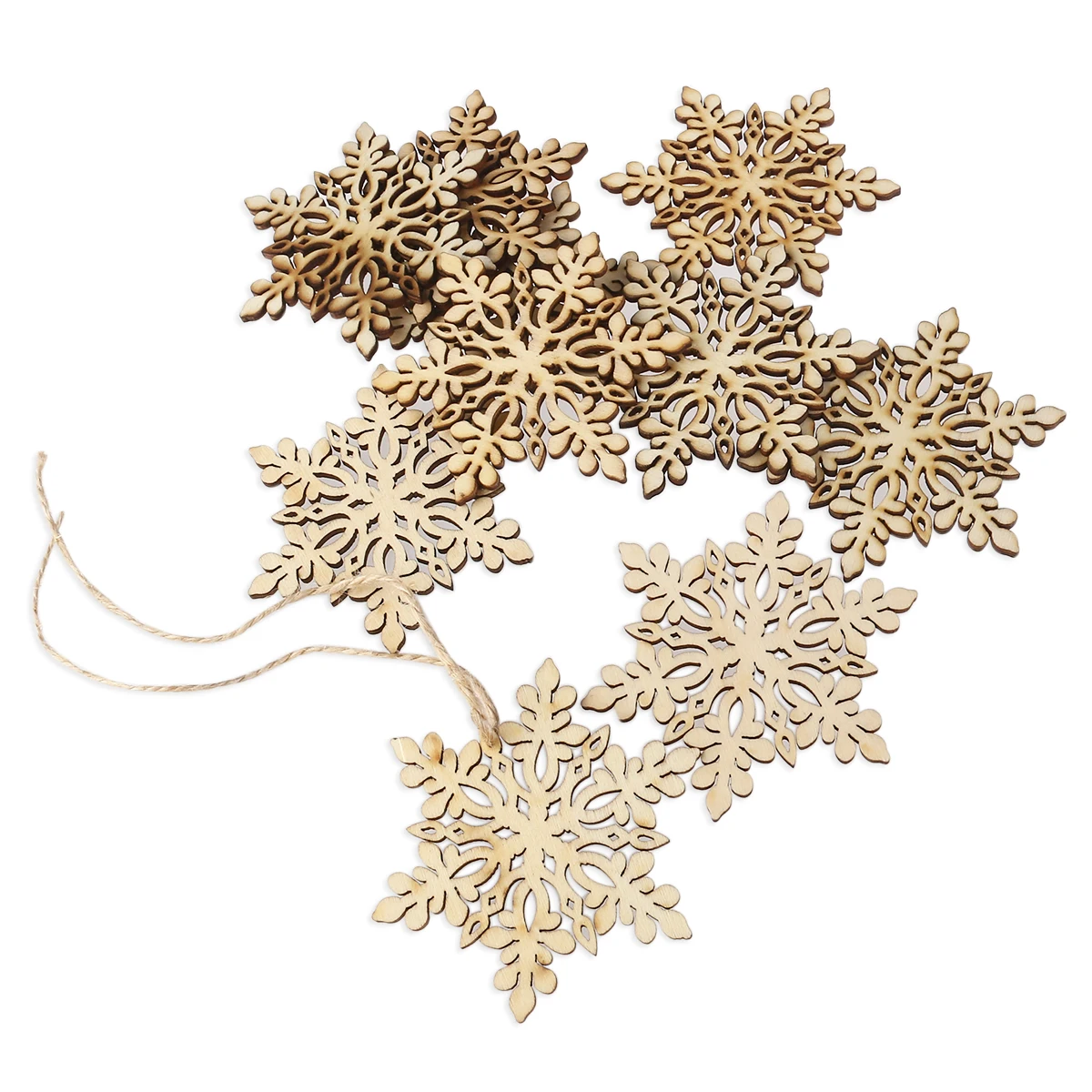 

10pcs Christmas Snowflake DIY Wood Crafts Sharp Hexagonal Wooden Snowflake Hanging Ornament Decoration Pendants With String