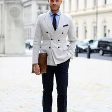 Бежевый двубортный мужской костюм темно-синий брюки Slim Fit Блейзер мужские свадебные костюмы деловые мужские костюмы(пиджак+ брюки